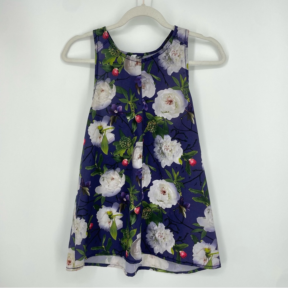 Oiselle Passport Racerback Tank Top Lightweight Purple Floral Print Size 8